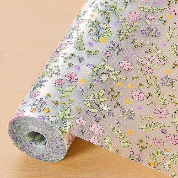 INNOLITES Shelf Liners for Kitchen Cabinets Non-Adhesive Drawer Liner with Floral, Waterproof Durable Easy to Clean, for Refrigerator, Shelves (Pink Purple Rose, 23.6" x 240")