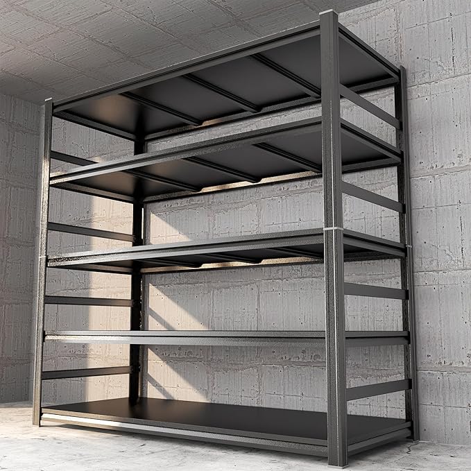 PRESTELION Garage Shelving 3500LBS Storage Shelves 5-Tier Adjustable Metal Shelving Units Garage Storage Shelves Heavy Duty for Industrial, Warehouse, Basement, Commercial, Black (87" H×48" W×24" D)