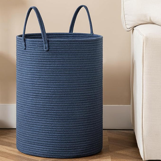 Laundry Basket, 100L Woven Laundry Hamper, Baby Nursery Hamper for Toys, Blanket Basket for Living Room, Clothes Hamper for Bedroom&Baby Room, Blue
