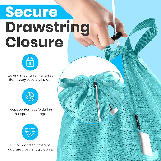 Handy Laundry Mesh Laundry Bags 24 x 36 Inches, 2-Pack - Extra Large Heavy Duty Bag with Handles & Shoulder Strap, Breathable, Machine Washable for Dorm, Travel, Bedding & Storage - Teal