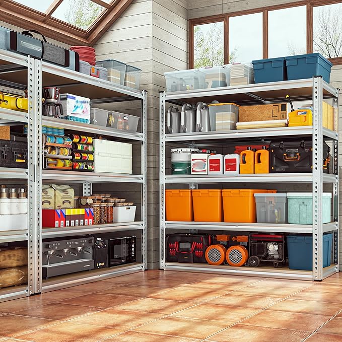 REIBII 2500LBS Garage Shelving 40" W Storage Shelves Adjustable Metal Shelving 5 Tier Pantry Shelves for Garage Closet Kitchen Basement 40" W x 19.7''D x 72''H, Silver
