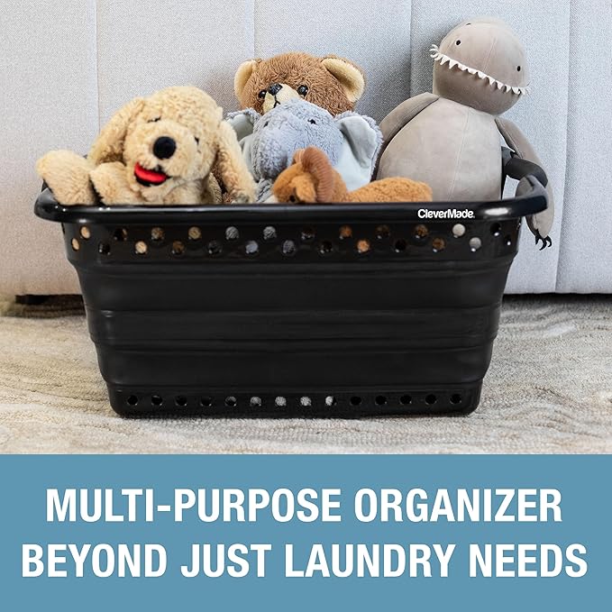 CleverMade Collapsible Laundry Baskets - 39L Foldable Large Collapsible Laundry Basket with Handles for Space Saving Storage, Black, 2 Pack