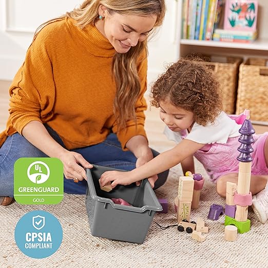 ECR4Kids Scoop Front Storage Bin, Multipurpose Organization, Dark Grey, 15-Piece