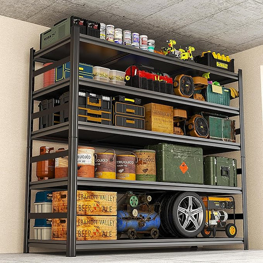 PRESTELION 87" H Garage Shelving 5 Tier Storage Shelves Heavy Duty 3800LBS Adjustable Shelf Unit Metal Garage Shelving for Warehouse Industrial Basement, 87" H x 48" W x 24" D, Black