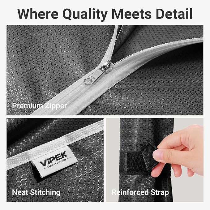 VIPEK R2C Medium Heavy Duty Clothes Rack Rolling Garment Rack with Cover Adjustable Clothing Rack for Hanging Clothes Portable Closets with Double Rods, Black Rack with Black Upgraded Polyester Cover