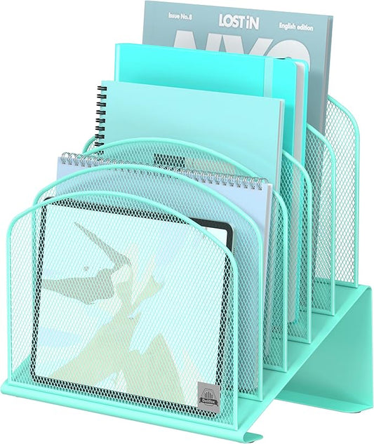 Delifox Inclined Desk File Organizer,Vertical File Folder Holder Stand Metal Rack File Sorter for Office Classroom Desktop Organization