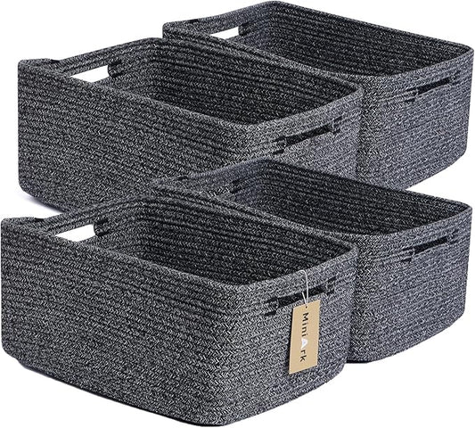 MiniArk Large Storage Baskets for Organizing, Closet Shelf Baskets for Clothes Blanket Towels, Baby Nursery, Toy Bins Box, Woven Rope Baskets, 17 x 13 x 7.5”, 4 Packs Dark Gray