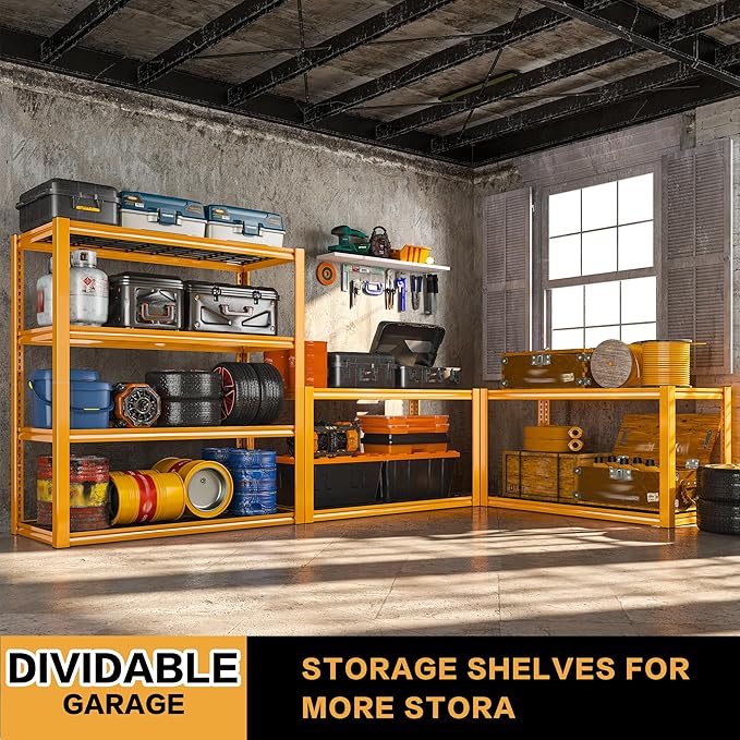 REIBII 40" W Garage Shelving 2240 LBS Storage Shelves Heavy Duty Metal Shelving 4 Tier Adjustable Metal Shelves for Warehouse Basement Kitchen Pantry Commercial Industrial 40" W × 19.5" D × 59.5" H