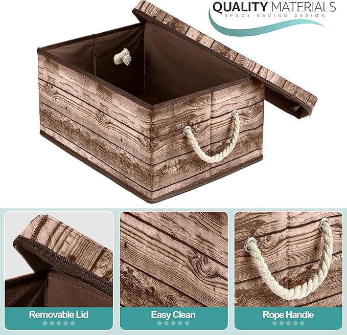 Sorbus Storage Box Set with Lid, Carry Handles, Foldable Frame, Rustic Wood Grain Print Bins, Great for Toys, Memorabilia, Closet, Office, Bedroom, 2-Pack (Wood Box Set - Brown)