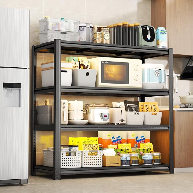 63''H*48W'' Garage Shelving Metal Garage Shelf Unit 4-Tier Storage Shelves Heavy Duty Shelf Organizer Industrial Shelves for Warehouse Basement Kitchen Pantry Commercial, Black