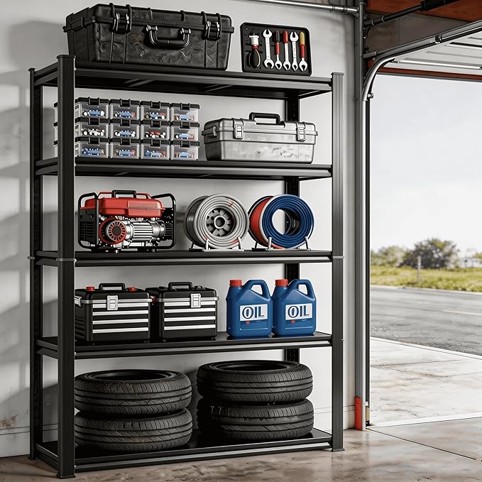 Metal Garage Shelving Unit, Heavy Duty Adjustable Storage Shelves, Steel Shelving, 3000 lbs Capacity Shelves for Heavy Tools and Equipment, 5 Tier, 39.4" Wx 13.8" Dx 71.2" H