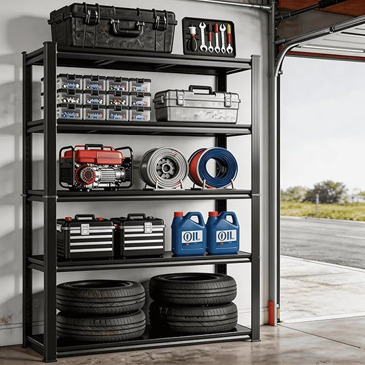 Metal Garage Shelving Unit, Heavy Duty Adjustable Storage Shelves, Steel Shelving, 3000 lbs Capacity Shelves for Heavy Tools and Equipment, 5 Tier, 39.4" Wx 13.8" Dx 71.2" H