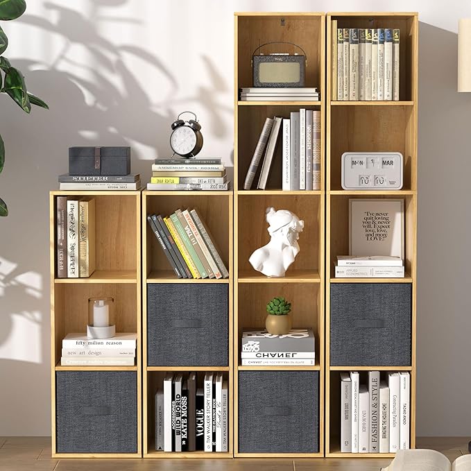 3 Cube Storage Organizer,Cube Shelf，3 Tier Cube Low Bookcase Freestanding Storage Display Organizer, Three-Cubes Open Shelf Bookshelf for Home Office (Oak, 3-Cube)