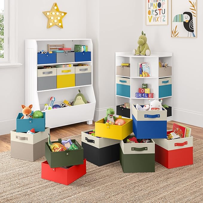RiverRidge Kids 6pc Folding Storage Bins Set - 10.5”W x 5”H Fabric Boxes with Handles for Closet Organizers & Storage - Gray Cube Storage Organizer for Toys, Clothes & Crafts - Fits RiverRidge Shelves
