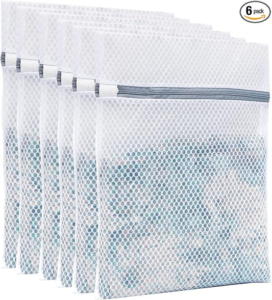 Laundry Bags Mesh Wash Bags with Strong Zipper, Upgraded Honeycomb and Fine Mesh Design Delicate Laundry Bag for College,Dorm,Storage(12X16IN, 6PCS)