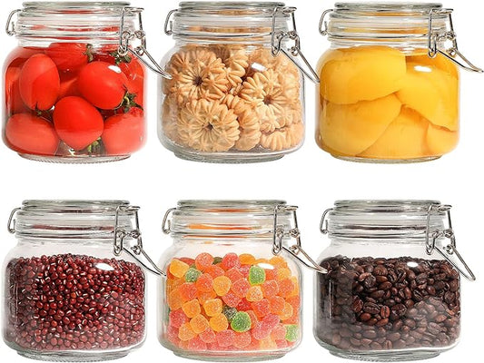ComSaf 6-Pack 27oz Square Glass Pantry Canisters, Aesthetic Food Storage Jars for a Full Makeover, Modular Containers for Coffee, Sugar, Cookies, Snacks & Spices