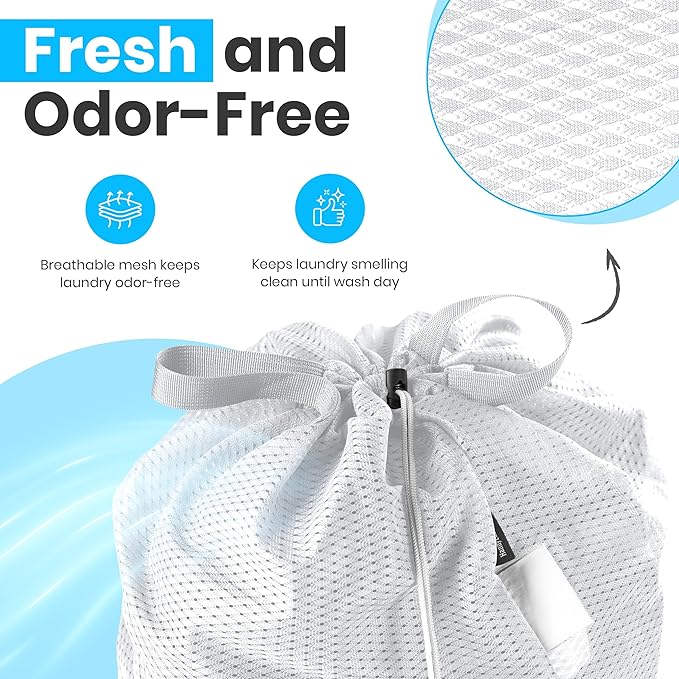 Handy Laundry Mesh Laundry Bags 24 x 36 Inches, 2-Pack - Extra Large Heavy Duty Bag with Handles & Shoulder Strap, Breathable, Machine Washable for Dorm, Travel, Bedding & Storage - White