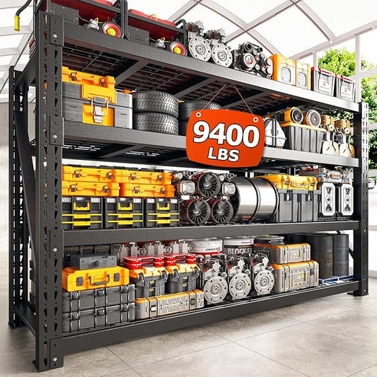 Bepatio 9400LBS Garage Shelving Heavy Duty Storage Shelves,Large Industrial Metal Shelving,4Tire Shelving Unit,Adjustable Rack Shelf for SOP Basement Warehouse Commercial,68'Wx23.7'Dx72'H,Black