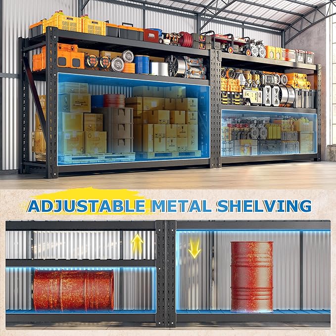 Bepatio 8250LBS Industrial Storage Shelves 2-Pack, 66"H x 60"W x 24"D Super Heavy Duty Shelves, 4-Tier Adjustable Rivet Metal Shelving Unit for Warehouse Distribution Center, Commercial Garage Shop