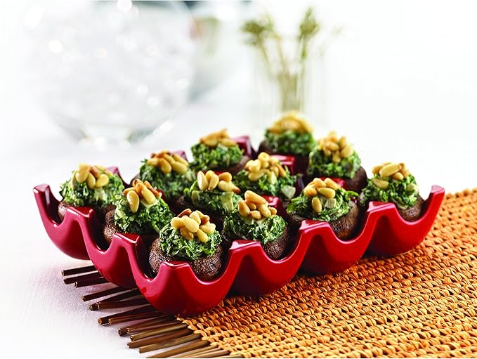 Rachael Ray Serveware Sittin’ Pretty 12-Cup Stoneware Egg Tray, Red