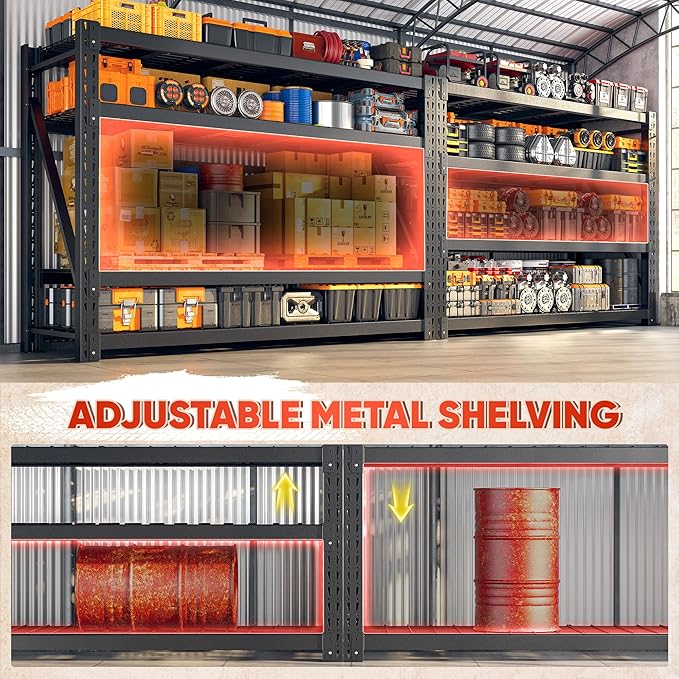 Bepatio 9400LBS Garage Shelving Heavy Duty, 72'H Storage Shelves Metal Shelving Unit, 4Tire Storage Rack Shelf,Adjustable Industrial Shelving for Warehouse Commercial,72'Hx68'Wx23.7'D,2PCS