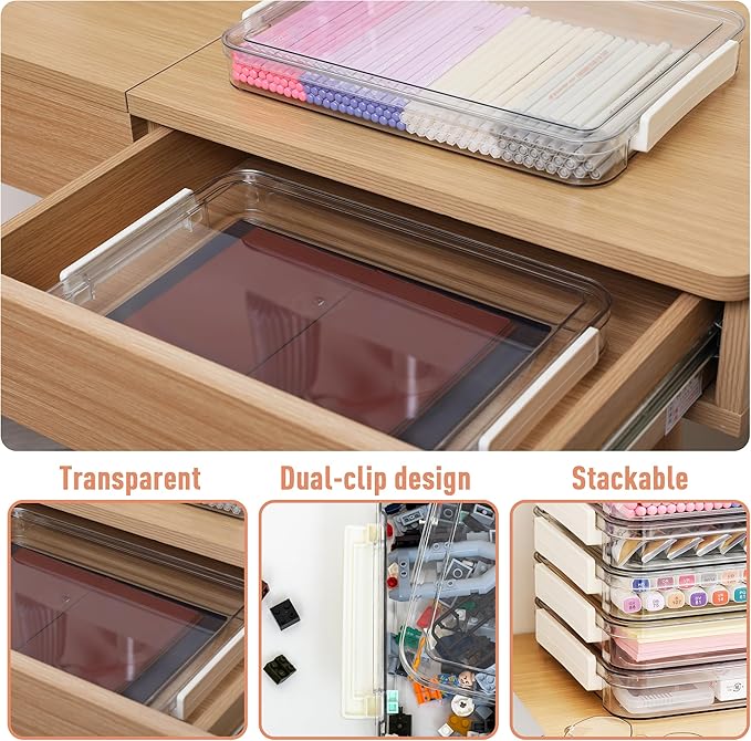 Citylife 3 PCS Scrapbook Paper Organizer with Clip, Stackable Clear Photo Organizer for Art and Craft Supplies, A4 Paper, Office Files, Stationery
