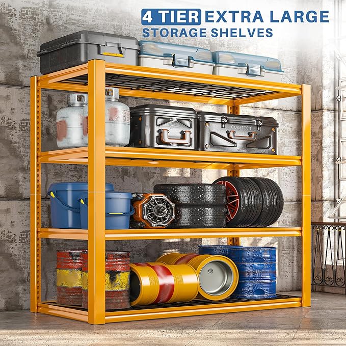 REIBII 40" W Heavy Duty Metal Shelving 2240 LBS Load Capacity 4 Tier Adjustable Retail Display Shelving for Storage Garage Shelves for Basement Warehouse 40" W × 19.5" D × 59.5" H, 2 Pack