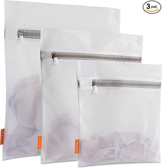 Polecasa 3Pcs Mesh Laundry Bags with Sturdy Zipper for Delicates, Lingerie, Bras, Baby Clothes (1 Large, 1 Medium, 1 Small)