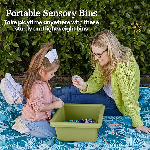 ECR4Kids Stackable Square Bins with Non-Snap Lids, Multipurpose Organization, Fern Green, 4-Pack