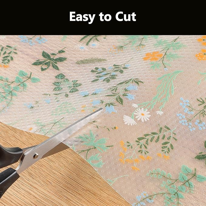 INNOLITES Shelf Liners for Kitchen Cabinets – Drawer Liner Waterproof & Oil-Proof, Non-Adhesive EVA with Floral Pattern – Durable Washable, Easy to Cut (Sage Green, 11.8" x 240")