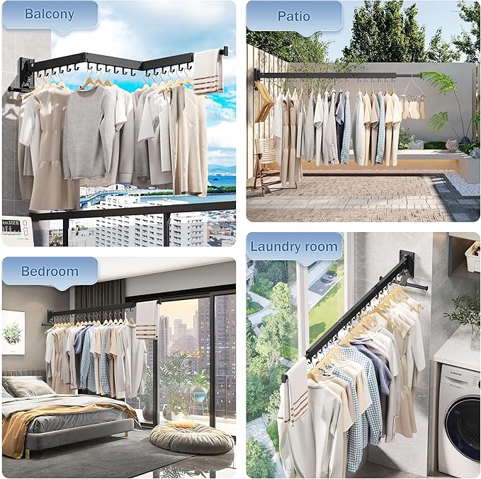 LIENAHU Clothes Drying Rack Wall Mounted(can fold Upward),Laundry Drying Rack,Laundry Room Organization,Wall Mounted Laundry Rack Folding,Retractable Clothing Rack,Collapsible Clothes Hanging Rack