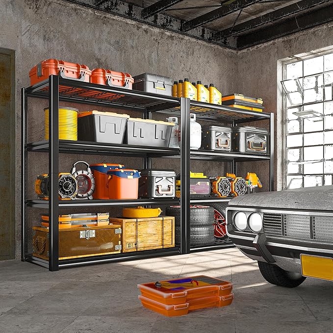 REIBII 40" W Garage Shelving Heavy Duty 2240 LBS Load Capacity 4 Tier Adjustable Metal Shelving Unit for Garage Warehouse Basement Industrial Shelving 40" W × 19.5" D × 59.5" H, 2 Pack