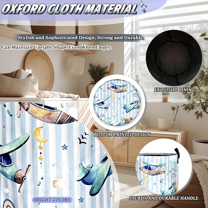 Cartoon Airplane Laundry Basket Foldable Funny Plane Laundry Hamper With Handle Portable Oxford Cloth Clothes Storage Basket Laundry Bag 18.9"x16.5" For Laundry Room/Bedroom/Bathrooms