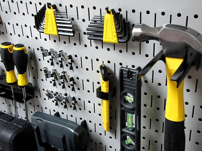 Wall Control Modular Pegboard Tool Organizer System - Wall-Mounted Metal Peg Board Tool Storage Unit for Wall Storage Tiling (Gray Pegboard)