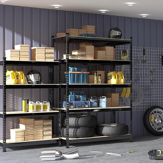 PrimeZone 3 Pack Heavy Duty Storage Shelves - 47"W x 18"D x 71"H 5 Tier Adjustable Garage Storage Shelving, Metal Utility Rack Organizer Shelf Unit for Warehouse Pantry Closet Kitchen Basement, Black
