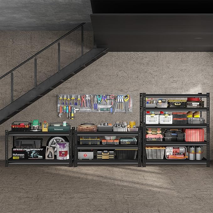 Metal Garage Shelving for Storage - 48'' W 1,410 Lbs Heavy Duty 3 Tier Utility Shelves Freestanding - Adjustable Rack Units for Basement Pantry Kitchen - 48" W x 16" D x 39" H Black