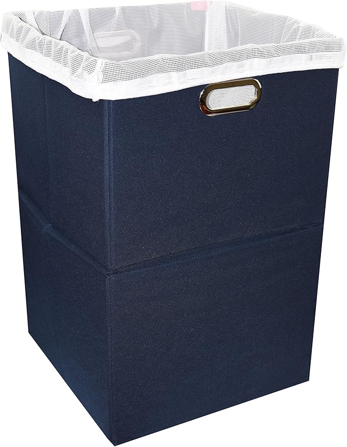 Extra Large Laundry Hamper with Laundry Bag, Foldable Clothes Basket with Metal Handles & Moisture-Resistant Base, Premium Durable Fabric for Bathroom, Dorm, and Family (Navy Blue)