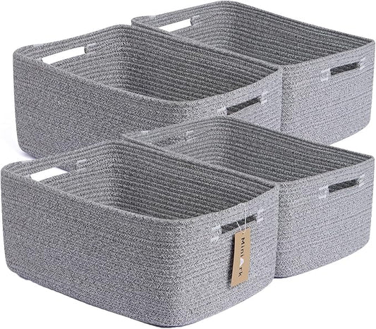MiniArk Large Storage Baskets for Organizing, Closet Shelf Baskets for Clothes Blanket Towels, Baby Nursery, Toy Bins Box, Woven Rope Baskets, 17 x 13 x 7.5”, 4 Packs Mixed Grey