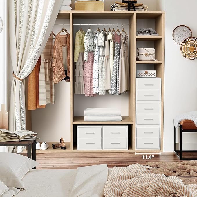 BOLUO Stackable Storage Drawers Closet Organizers and Storage Fabric White 2 Drawer Dresser for Bedroom Modern