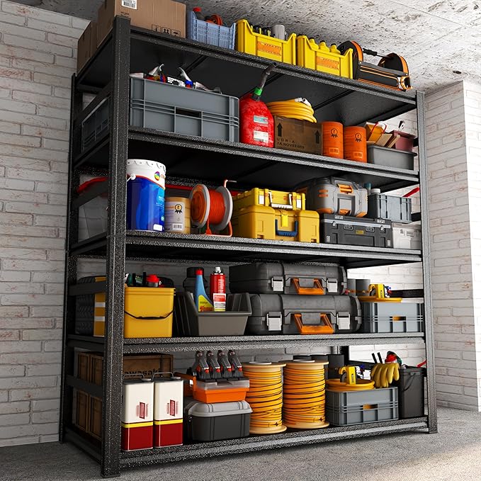 Garage Shelving Heavy Duty Storage Shelves 3500LBS 5-Tier Adjustable Metal Shelving Units Garage Storage Shelves for Industrial, Warehouse, Basement, Commercial, 78"H × 48"W × 18"D, Black