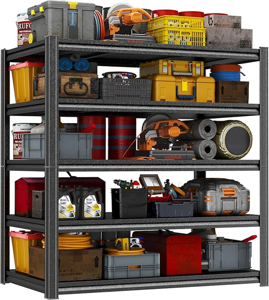 63"H-47"W Garage Shelving Unit 3000LBS Storage Shelves heavy duty adjustable meta1 shelf 5 tier storage rack for Basement, Warehouse, Pantry, Closet, Kitchen 63" H x 47.3" W x 23.6" D, Black