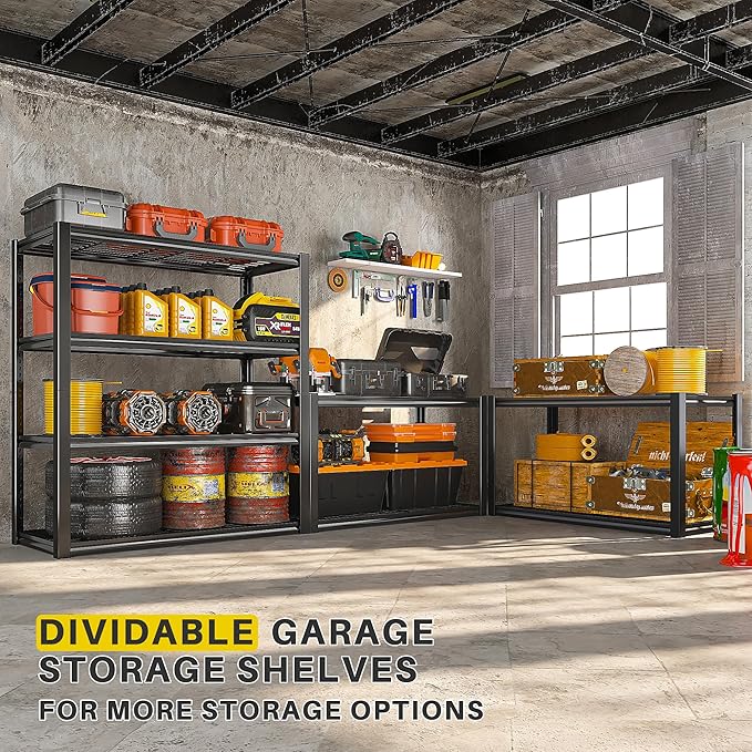 REIBII 40" W Garage Shelving Heavy Duty 2240 LBS Load Capacity 4 Tier Adjustable Metal Shelving Unit for Garage Warehouse Basement Industrial Shelving 40" W × 19.5" D × 59.5" H, 2 Pack