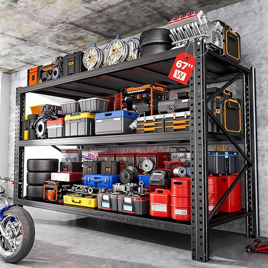 67''W/63''H Garage Shelving Units 5000Lbs Adjustable Heavy Duty Garage Storage Shelves Organization Industrial Shelving 3 Tier Storage Shelf Rack for Basement, Warehouse