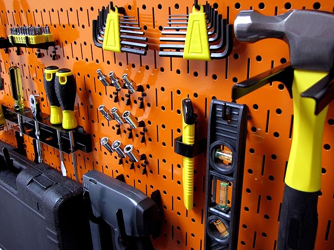 Wall Control Modular Pegboard Tool Organizer System - Wall-Mounted Metal Peg Board Tool Storage Unit for Wall Storage Tiling (Orange Pegboard)