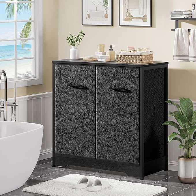 Pull-Out Laundry Sorter Cabinet With Removable Bags, Laundry Basket, 140L (2x70L) Laundry Hamper 2 Section For Organized Bedroom, Laundry Room, Black