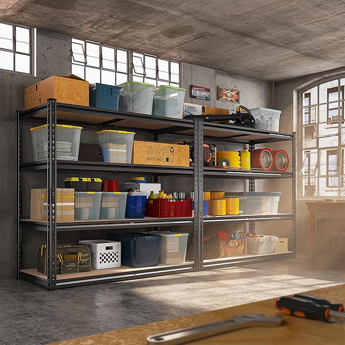 REIBII 40" W Storage Shelves 2000LBS Adjustable Garage Shelving Metal Heavy Duty 4 Tier Garage Shelves 60" H Metal Shelves for Closet Pantry Kitchen Warehouse 40" W × 20''D × 60''H