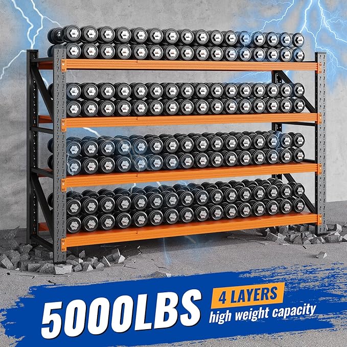 BYNSOE 71" W Storage Shelves 5000lbs Garage Metal Shelving Heavy Duty Garage Shelves Adjustable Storage Shelves for Industrial, Factory (Black-Orange, 71" W x 24" D x 69" H)