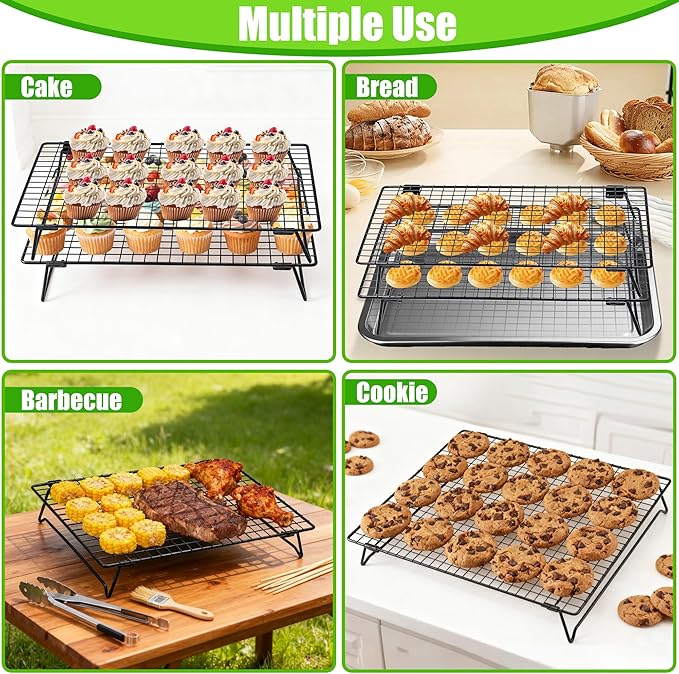 Stackable Cooling Rack for Cooking and Baking, 2 Pack Wire Cooling Rack with Collapsible Legs for Cooling Cookie, Cake, Pizza, Roasting, Grilling, Drying(13.4"*9.3")