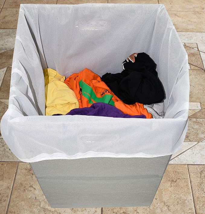 Extra Large Laundry Hamper with Laundry Bag, Foldable Clothes Basket with Metal Handles & Moisture-Resistant Base, Premium Durable Fabric for Bathroom, Dorm, and Family (Gray)