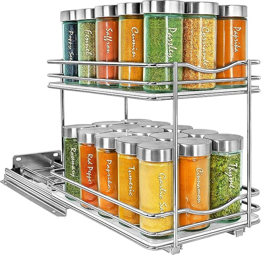 LYNK PROFESSIONAL® Pull Out Spice Organization for Cabinets - 6-3/8 inch Wide – Spice Rack for Inside Cabinets, Slide Out Spice Rack Organizer for cabinet – Pull Out Spice Rack, Sliding 2 Tier Chrome